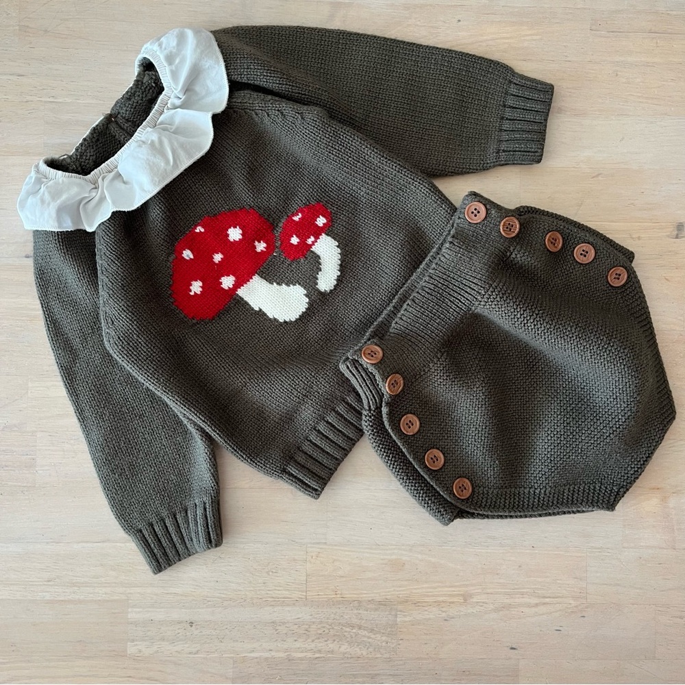 Knitted 2 Piece Set Sweater Crewneck Bloomers Shorts